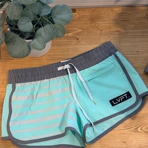 LVFT Women's Aqua and Gray Striped Athletic Shorts